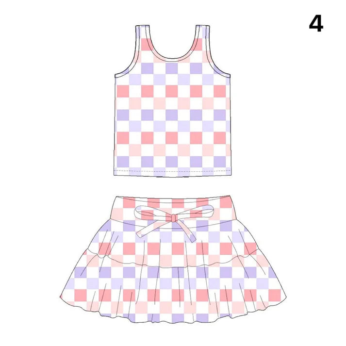 Preorder (moq 5)Baby Girls Colorful Checked Vests Top Skirt Shorts Clothes Sets 1.14