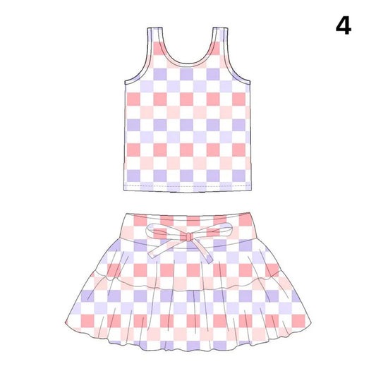 Preorder (moq 5)Baby Girls Colorful Checked Vests Top Skirt Shorts Clothes Sets 1.14