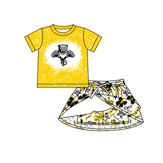 Preorder (moq 5)Baby Girls Panthers Team Top Bows Skirt Skort Team Sets 6.14