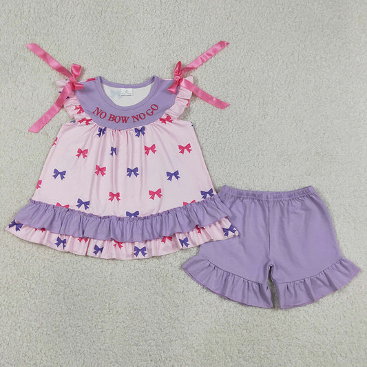 Baby Girls Clothes Embroidery No Bows No Go Tunic Ruffle Shorts Clothes Sets GSSO3460