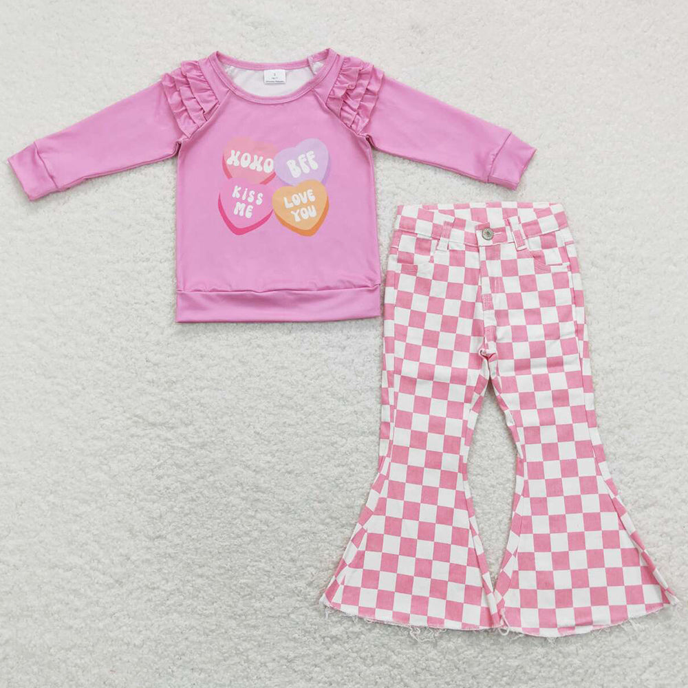 Wholesale Baby Girls Clothes Denim Bell Pants Valentine's Day Jeans Sets GLP1167