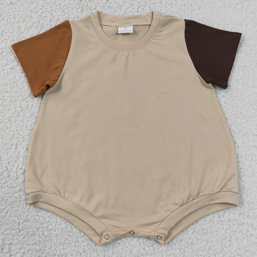 Baby Boys Rompers Khaki Brown Patchwork Short Sleeve Romper SR4157