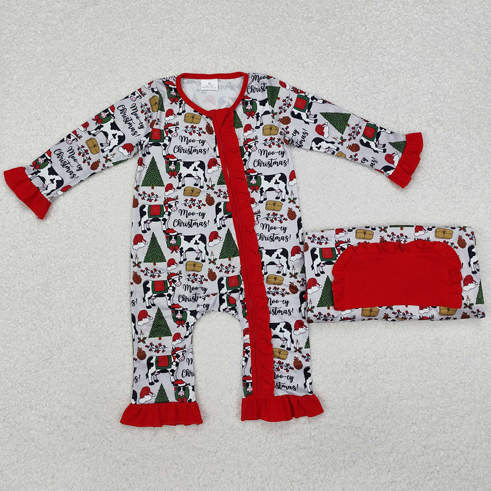 Baby Infant Girls Rompers Christmas Cows Zip Rompers LR1074