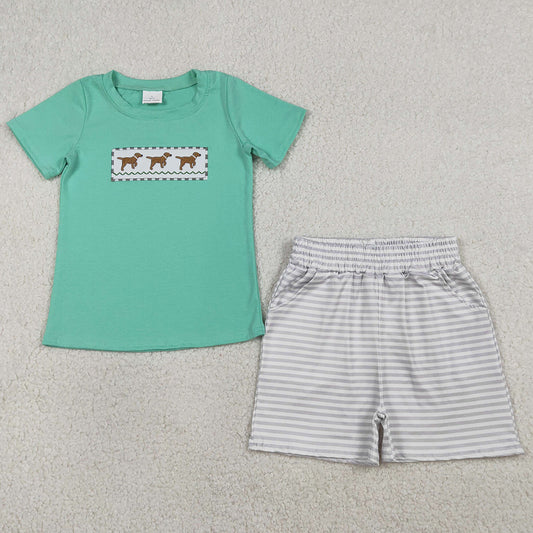 Baby Boys Clothes Embroidery Dogs Top Stripe Pockets Shorts Hunting Clothes Sets BSSO1688 1.5