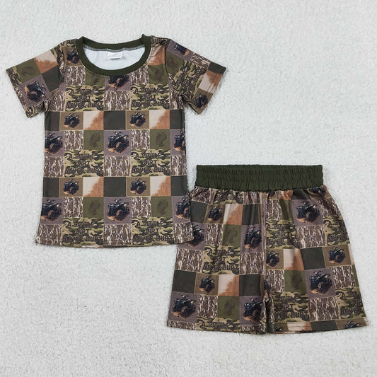 Baby Boys Clothes Southern Olive Camo Checked Top Shorts Hunting Pajamas Sets BSSO1801 1.8