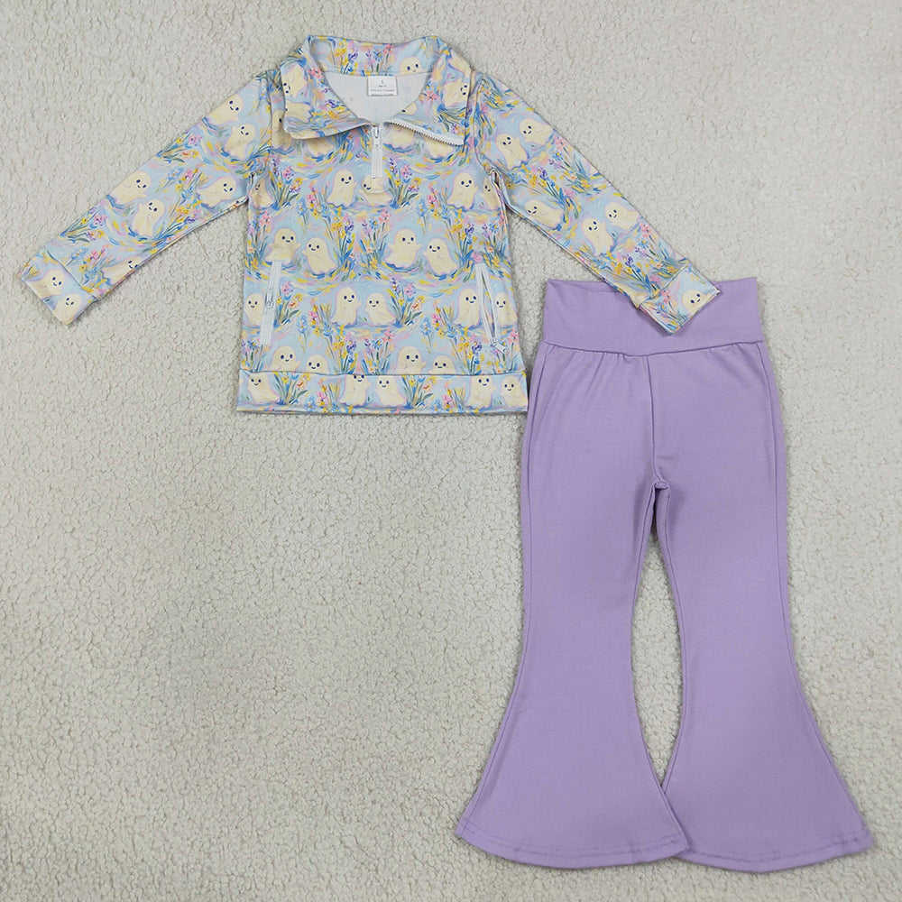 Baby Girls Clothes Ghosts Zip Pockets Pullovers Flare Pant Halloween Clothes Set GLP3506
