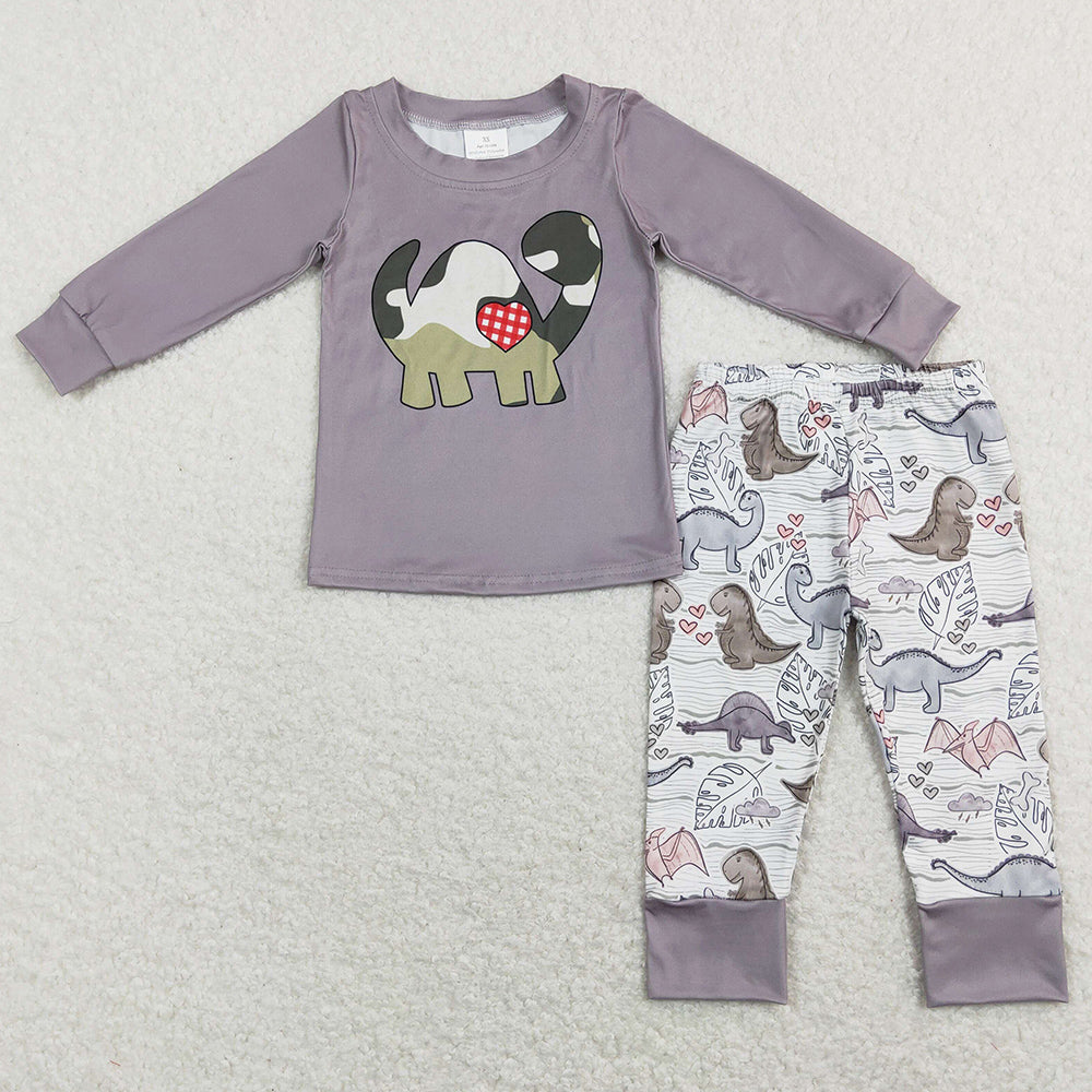 Boutique Boys Clothes Valentines Dinosaur Cute Kids Sibling Clothing Sets BLP0430