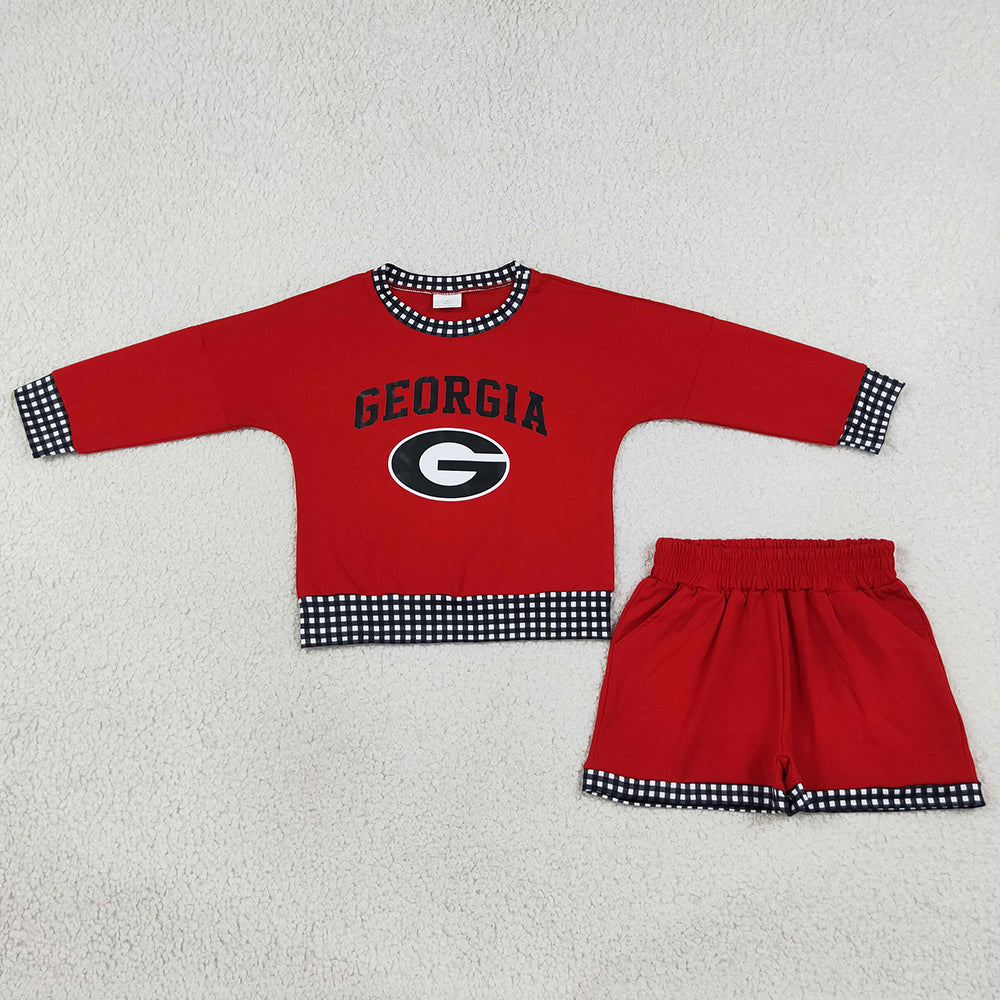 Baby Girls Clothes Vinyl Georgia Long Sleeve Top Pockets Short Team Clothes Set GLS0168