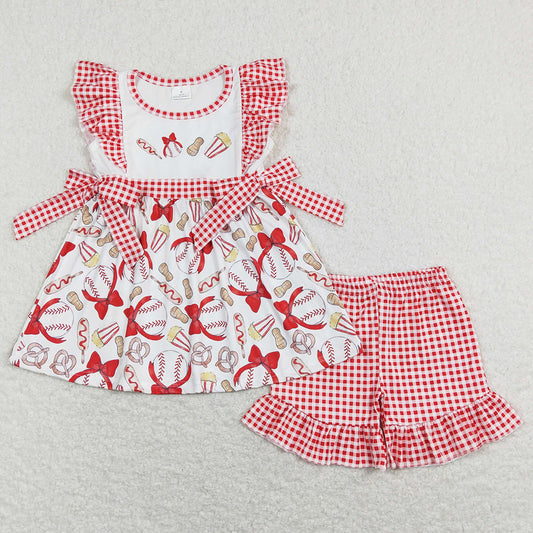 Boutique Baby Girls Clothes Baseball Print Cute Girls Outfits GSSO0516