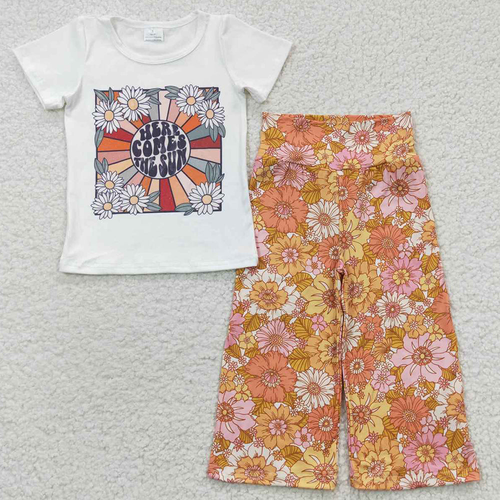 New Design Baby Girl Clothes Short Sleeve Long Pants Sets GSPO0700