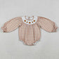 Baby Girls Smocked Turkey Leaves Khaki Checked Thanksgiving Ruffle Rompers LR2205 10.21