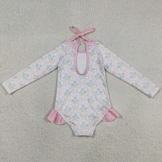 Baby Girls Swimsuits Flower Bows Checked Bummies One Piece Swimsuits S0655