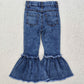 Baby Girls Jeans Navy Bleached Denim Flare Pants Jeans P0676