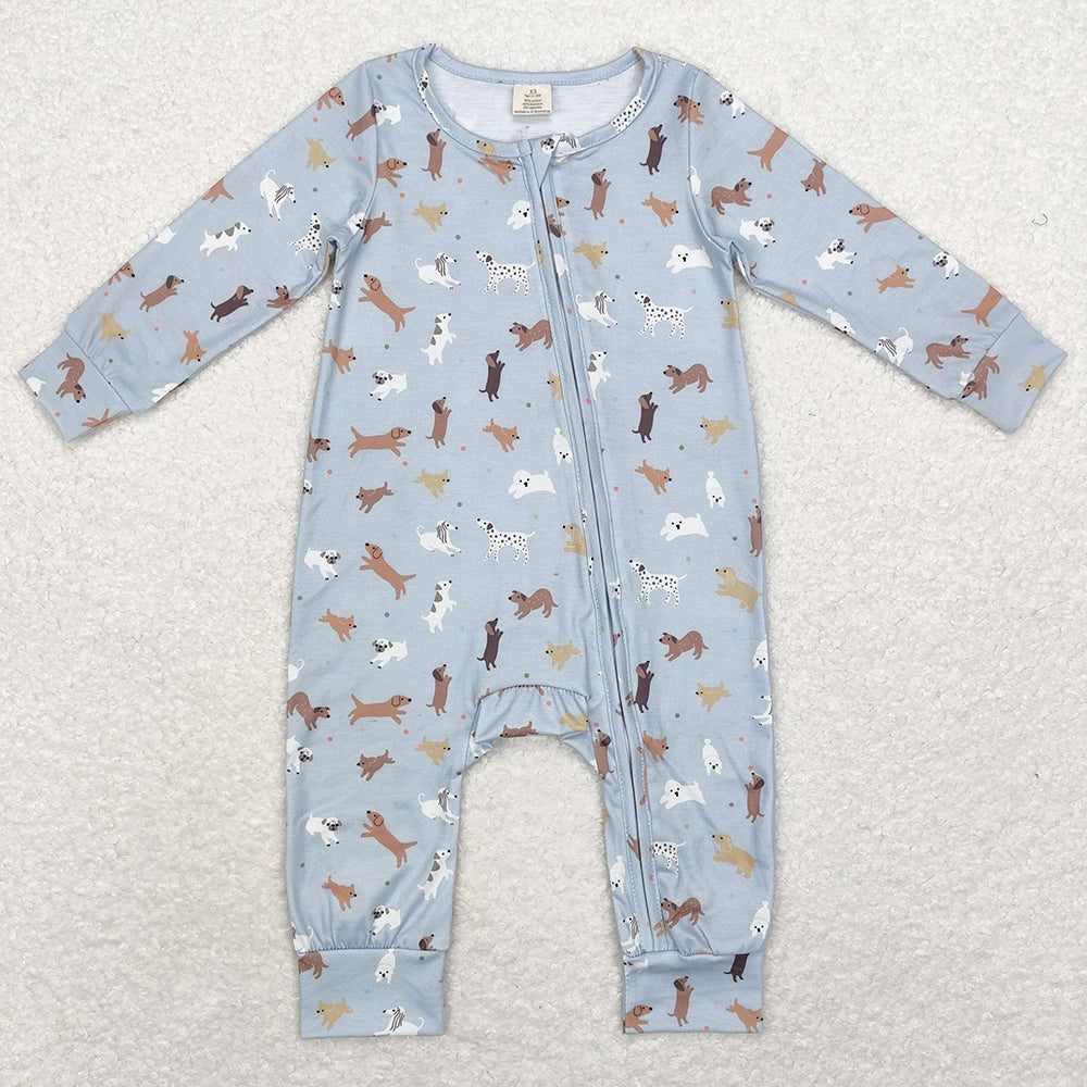 Baby Infant Boys Rompers Dogs Long Sleeve Bamboo Zip Rompers LR1351