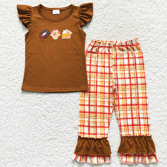 Boutique Girls Clothes Thanksgiving Turkey Embroidery Sets GSPO0759