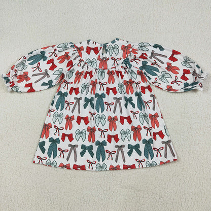 Baby Girls Dress Christmas Colorful Bows Smocked Knee Length Dresses GLD1028 7.9