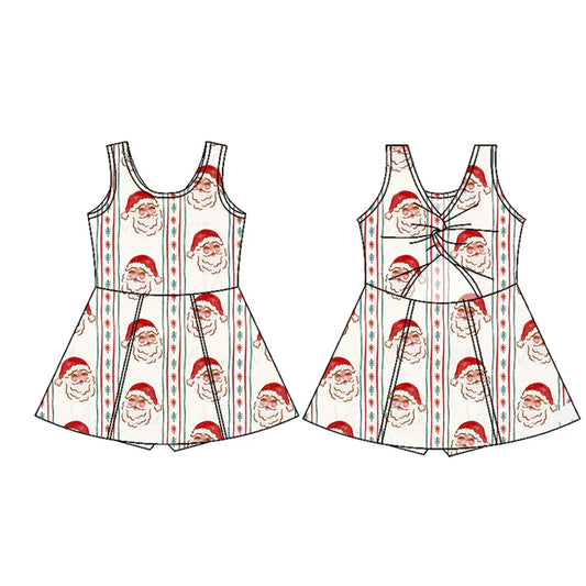 Preorder (moq 5)Baby Girls Sleeveless Santa Snowflake Stripes Shorts Knee Length Dresses 7.17