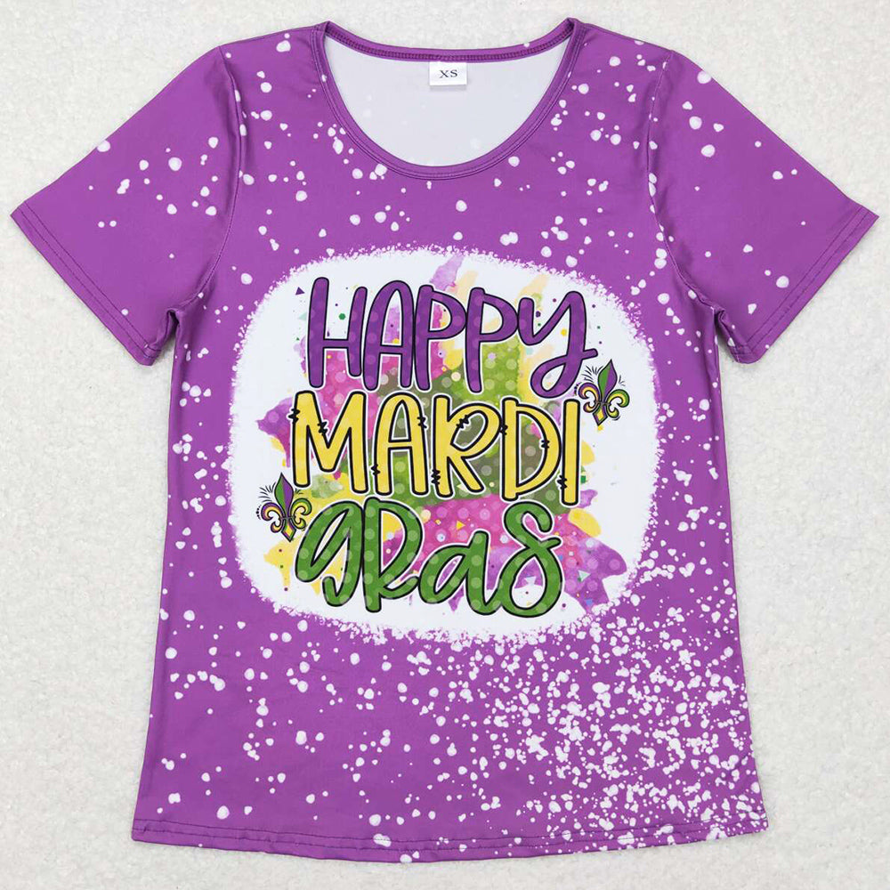 Mommy And Me Mardi Gras Clothes Tops Purple Bleached Short Sleeve Tee Shirts Tops GT0377