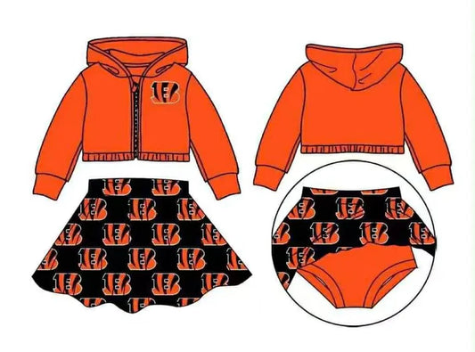 preorder(moq 5) Baby Girls Bengal Team Hooded Top Bummie Skirts Clothes Sets 8.13