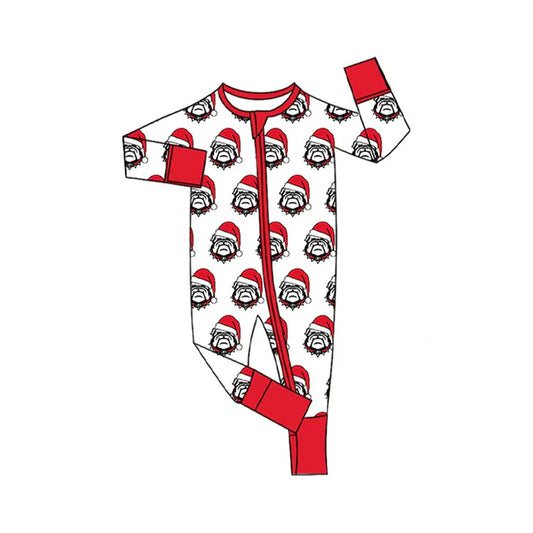 Preorder(moq 5)Baby Infant Bulldogs Team Christmas Zipper Footie Rompers 8.11