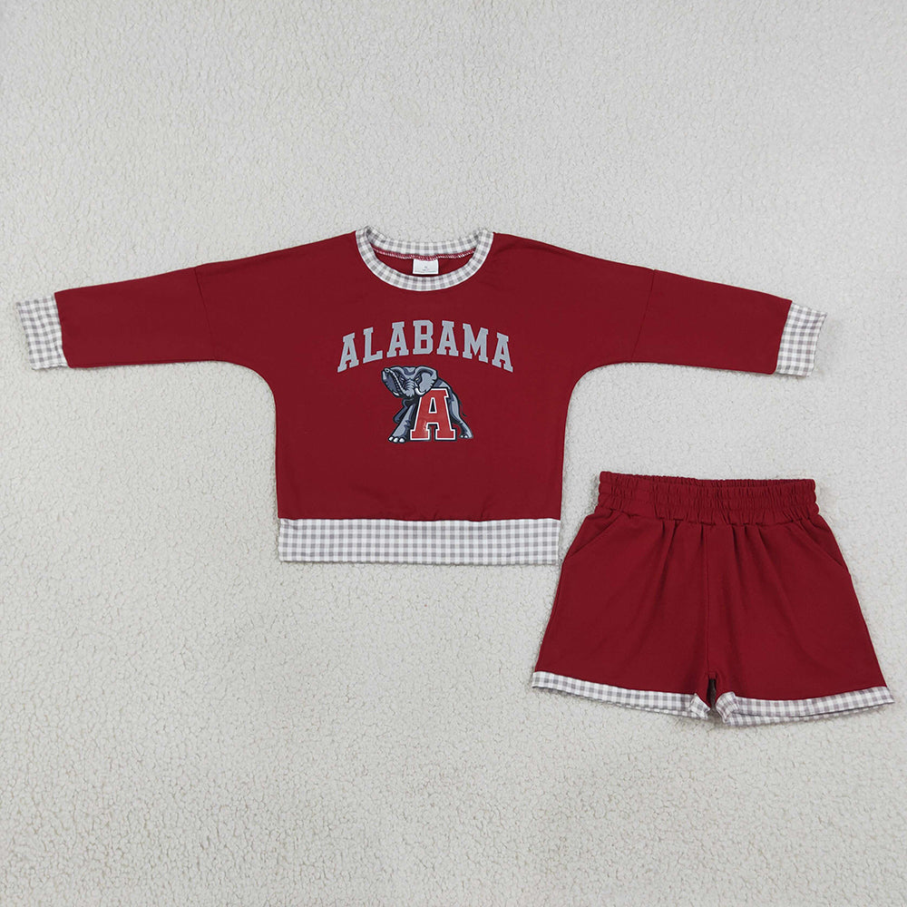 Baby Girls Clothes Vinyl Alabama Long Sleeve Top Short Team Clothes Sets GLS0165