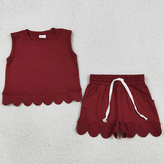 Baby Girls Clothes Red Sleeveless Tops Shorts Scallop Clothes Sets GSSO3734