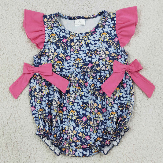 Baby Girls Rompers Flutter Sleeve Colorful Flowers Ruffle Rompers SR4126