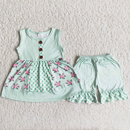 Toddler Baby Girls Clothes Ruffles Tops Sleeveless Shorts 2pcs Summer Outfits A8-16
