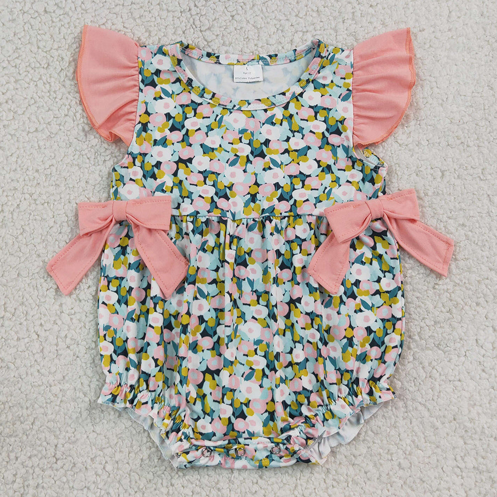 Baby Girls Rompers Flutter Sleeve Colorful Flowers Ruffle Rompers SR4125