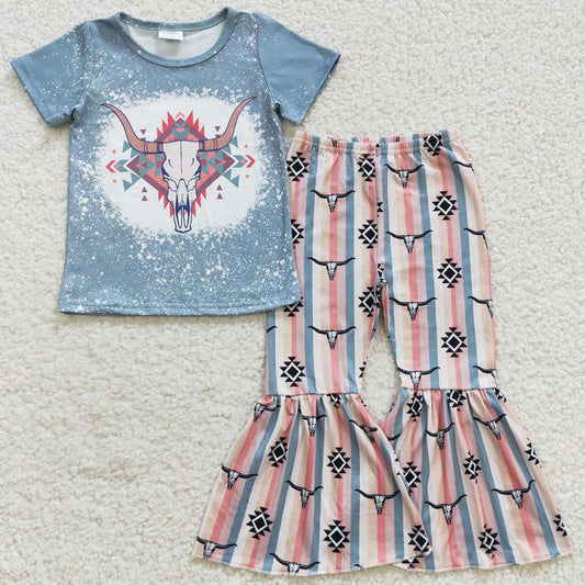 Hot Sale Baby Girl Clothes Short Sleeve Bell Bottom Outfits GSPO0703