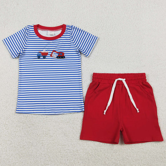 Baby Boys Clothes Embroidery Baseballs Trucks Stripe Top Pockets Shorts Team Clothes Sets BSSO1671 1.12