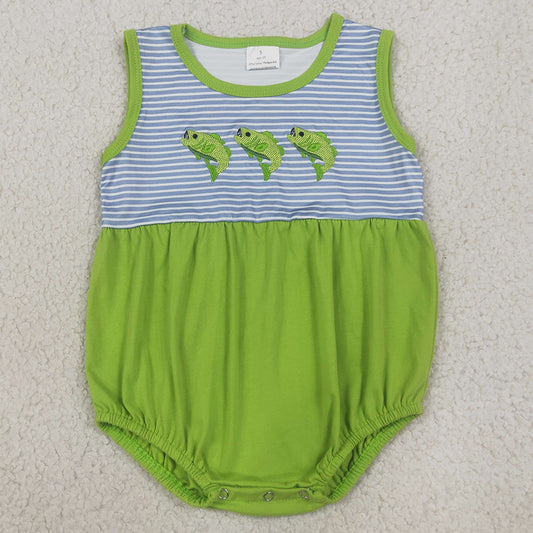 Baby Boys Rompers Embroidery Fishes Sleeveless Fishing Hunting Stripe Rompers SR4139