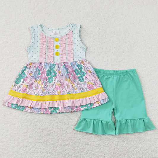 Fashion Baby Girls Clothes Flower Print Shorts Summer Sets GSSO0503