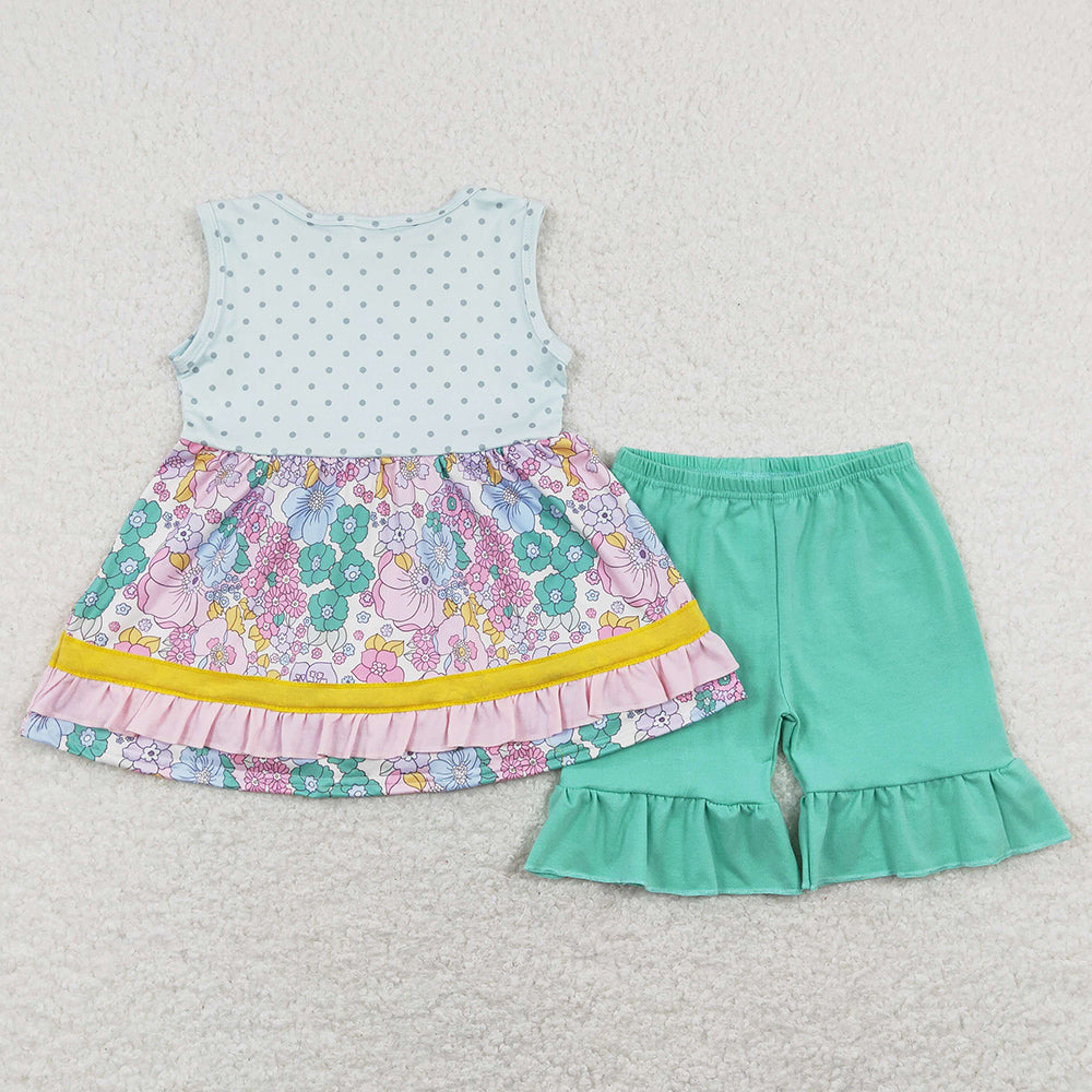 Fashion Baby Girls Clothes Flower Print Shorts Summer Sets GSSO0503