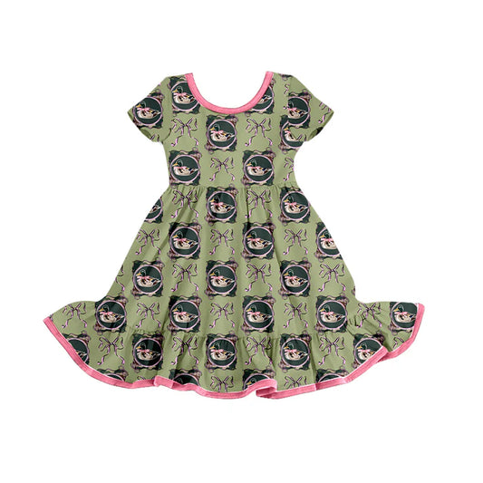 Preorder (moq 8)Baby Girls Bows Ducks Checked Western Ruffle Knee Length Dresses 9.19