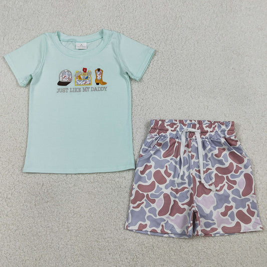 Baby Boys Clothes Embroidery Just Like My Daddy Top Camo Pockets Shorts Clothes Sets BSSO1710