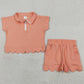 Baby Girls Clothes Peach Zipper Pullover Top Pockets Scallop Shorts Clothes Sets GSSO3374