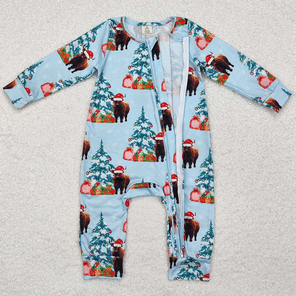 Baby Infant Boys Rompers Christmas Western Highland Cow Zip Rompers Onesie LR1459