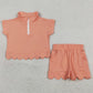 Baby Girls Clothes Peach Zipper Pullover Top Pockets Scallop Shorts Clothes Sets GSSO3374