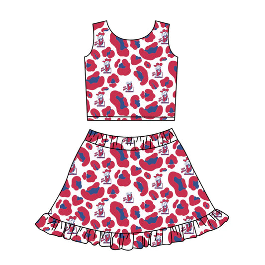 Preorder (moq 5)Baby Girls Red Leopard Vests Ruffle Skirt Shorts Team Clothes Set 1.10