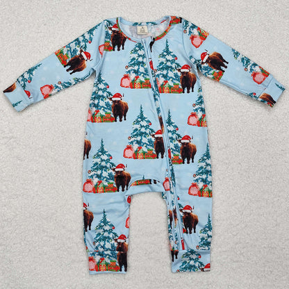 Baby Infant Boys Rompers Christmas Western Highland Cow Zip Rompers Onesie LR1459