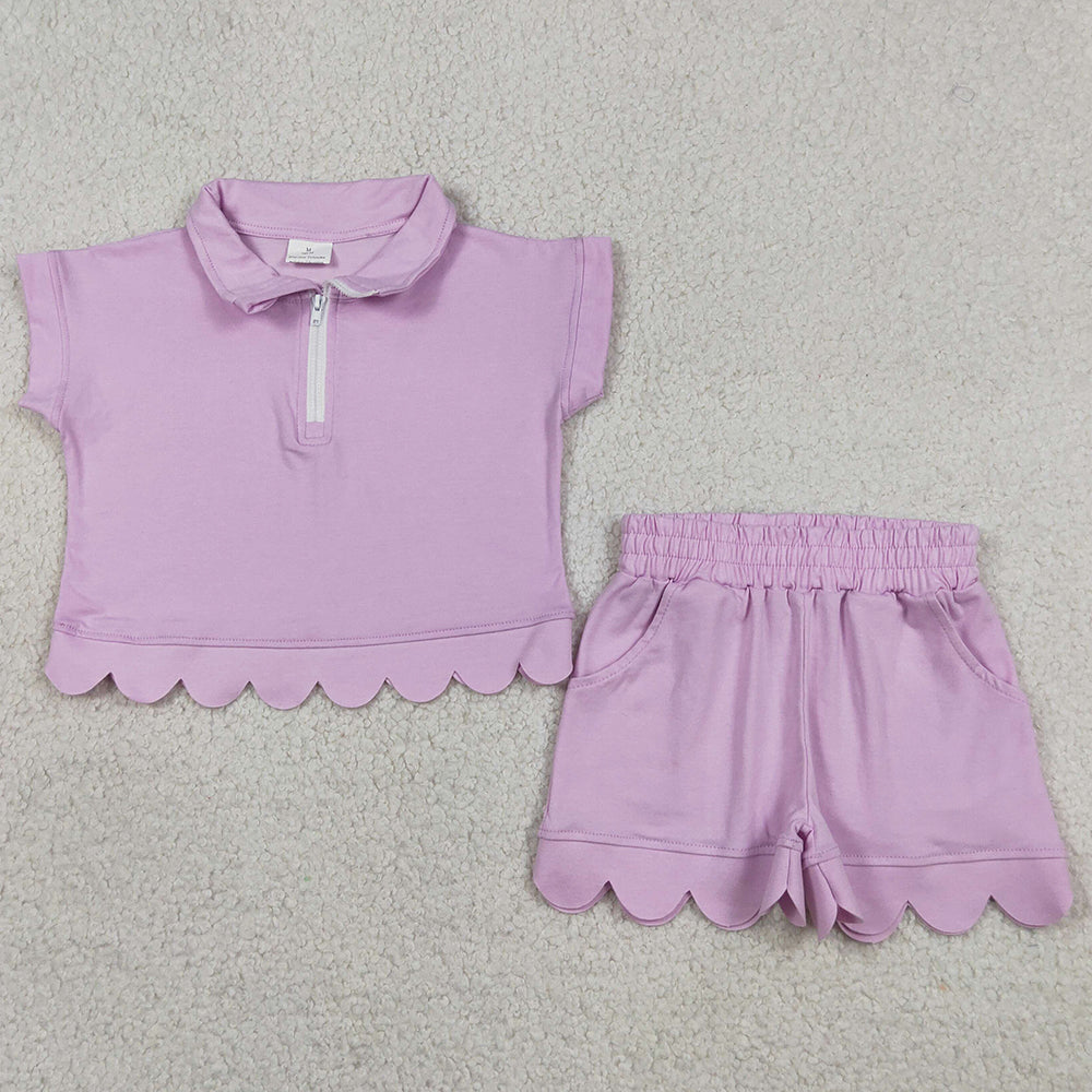 Baby Girls Clothes Zipper Pullover Top Pockets Short Scallop Checked Sets GSSO3378