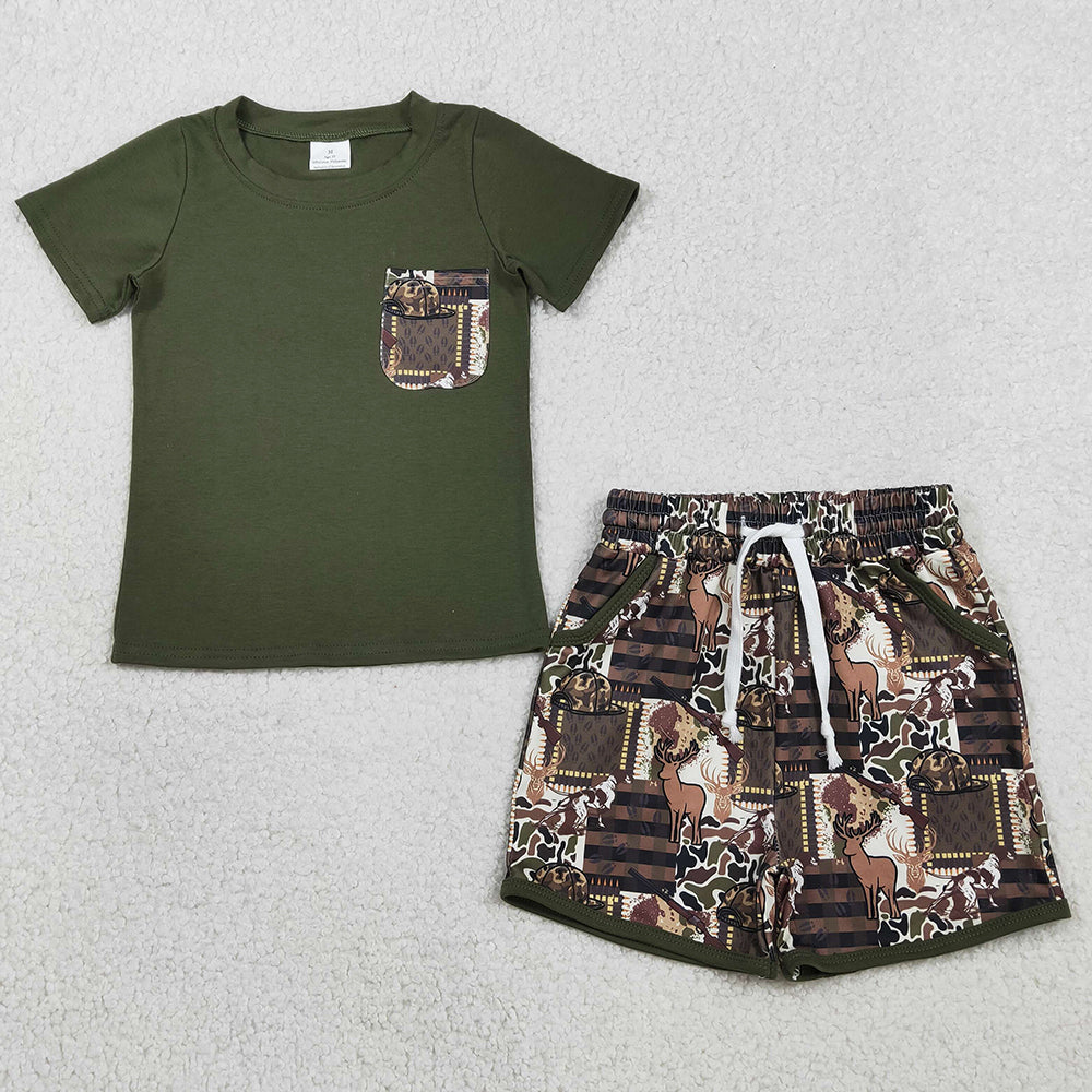 Baby Boys Clothes Shirt Top Southern Deer Camo Pockets Shorts Hunting Clothes Sets BSSO1848