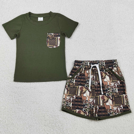Baby Boys Clothes Shirt Top Southern Deer Camo Pockets Shorts Hunting Clothes Sets BSSO1848