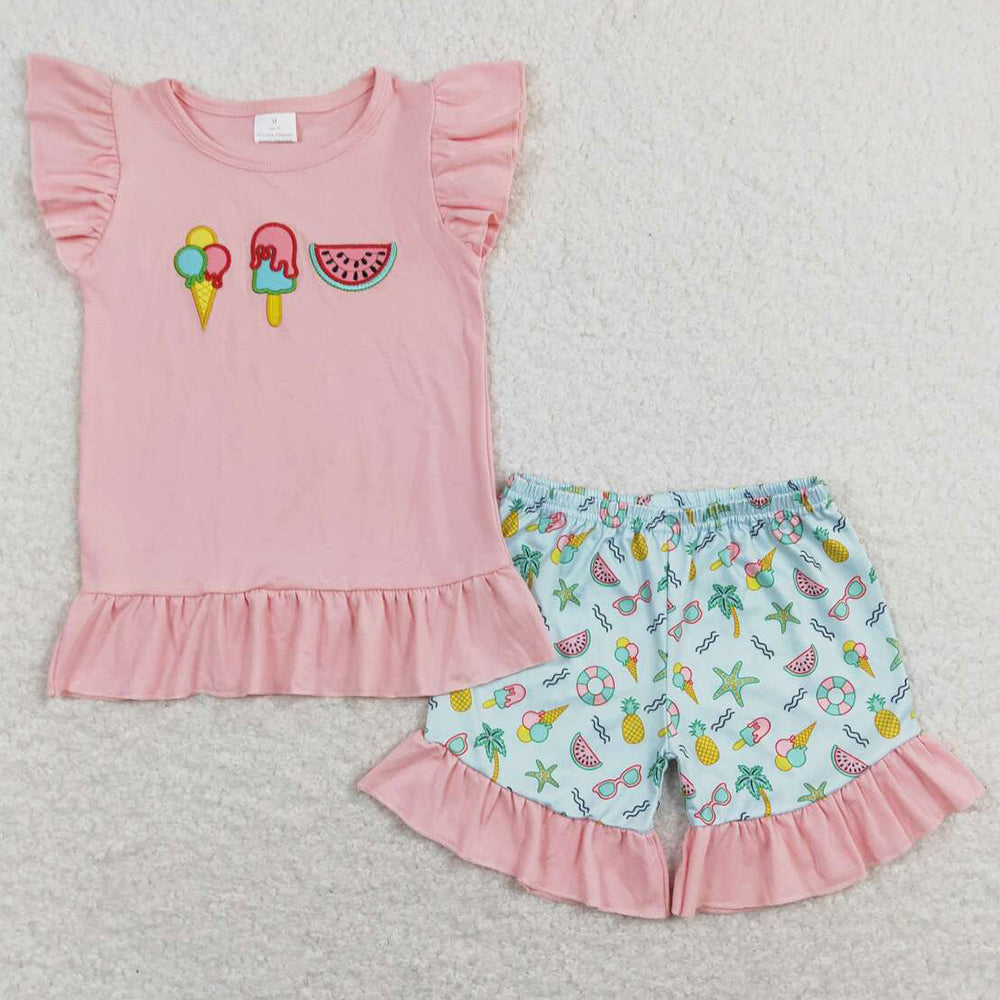 Cotton Embroidery Boutique Girls Clothes Summer Outfits GSSO0509