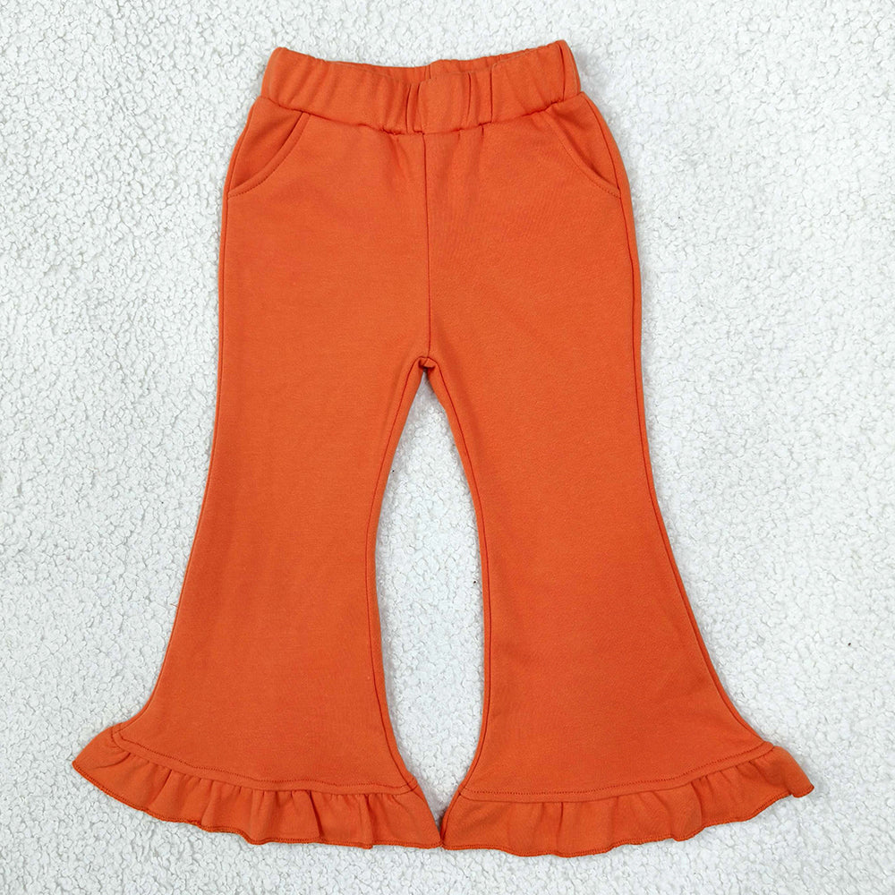Baby Girls Orange Sweater Fabric Ruffle Flare Pants Bottom P1073