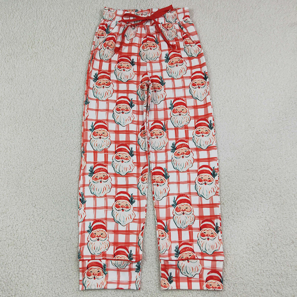 Adult Women Pants Red Checked Santa Christmas Pockets Pants Bottom P1096