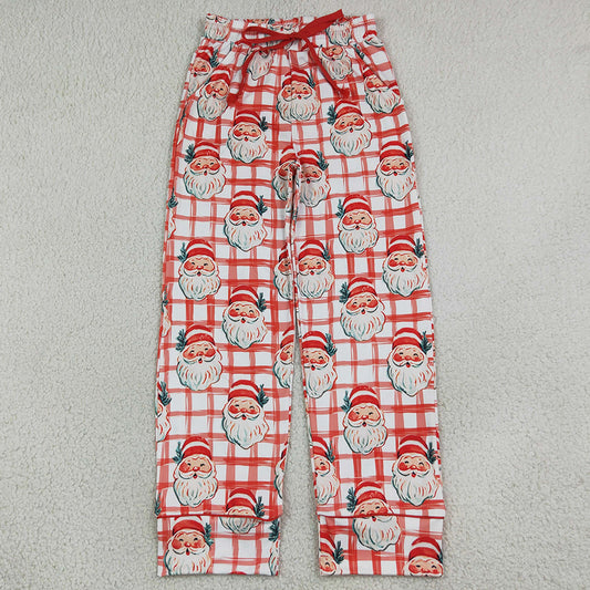 Adult Women Pants Red Checked Santa Christmas Pockets Pants Bottom P1096