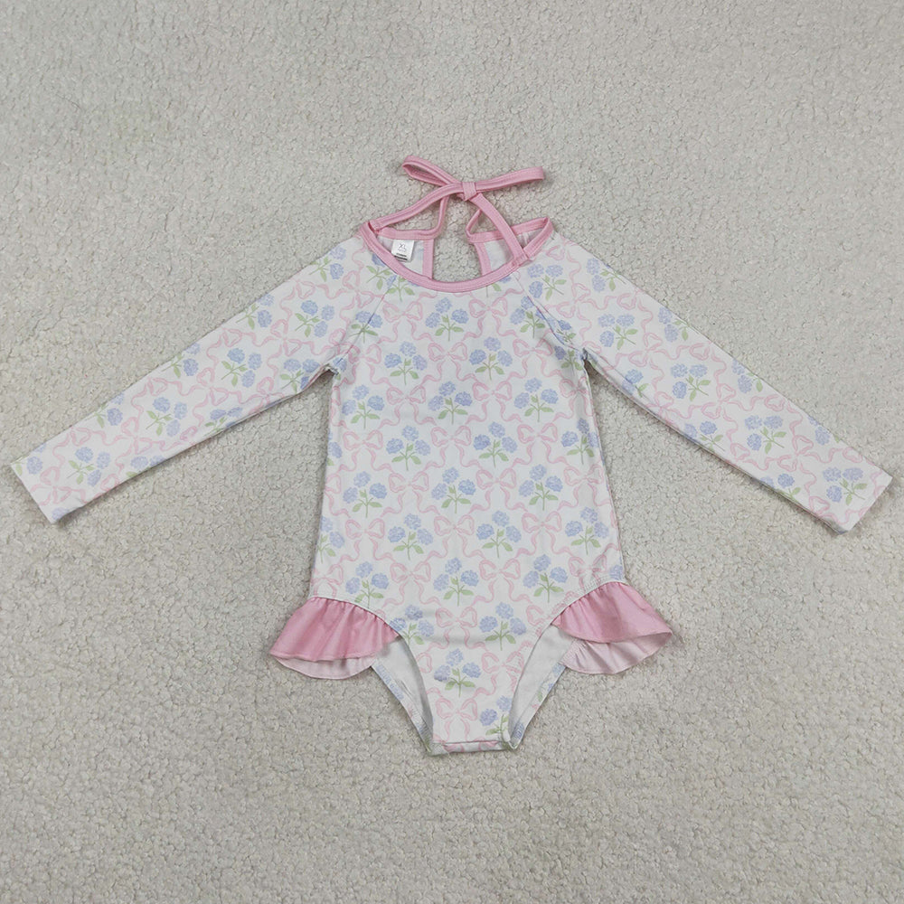 Baby Girls Swimsuits Flower Bows Checked Bummies One Piece Swimsuits S0655