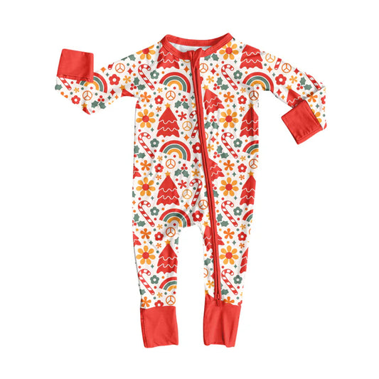 Preorder(moq 5)Baby Girls Pink Flowers Candy Cane Zipper Pant Rompers 7.26